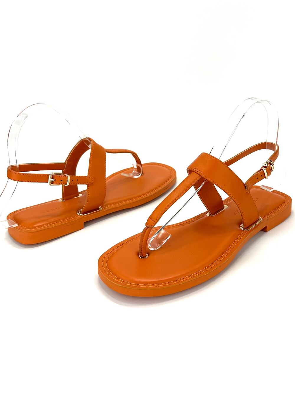 Aerosoles Cherry Thong-Toe Flat Sandal Sz 7 Orange Leather Adjustable Strap New